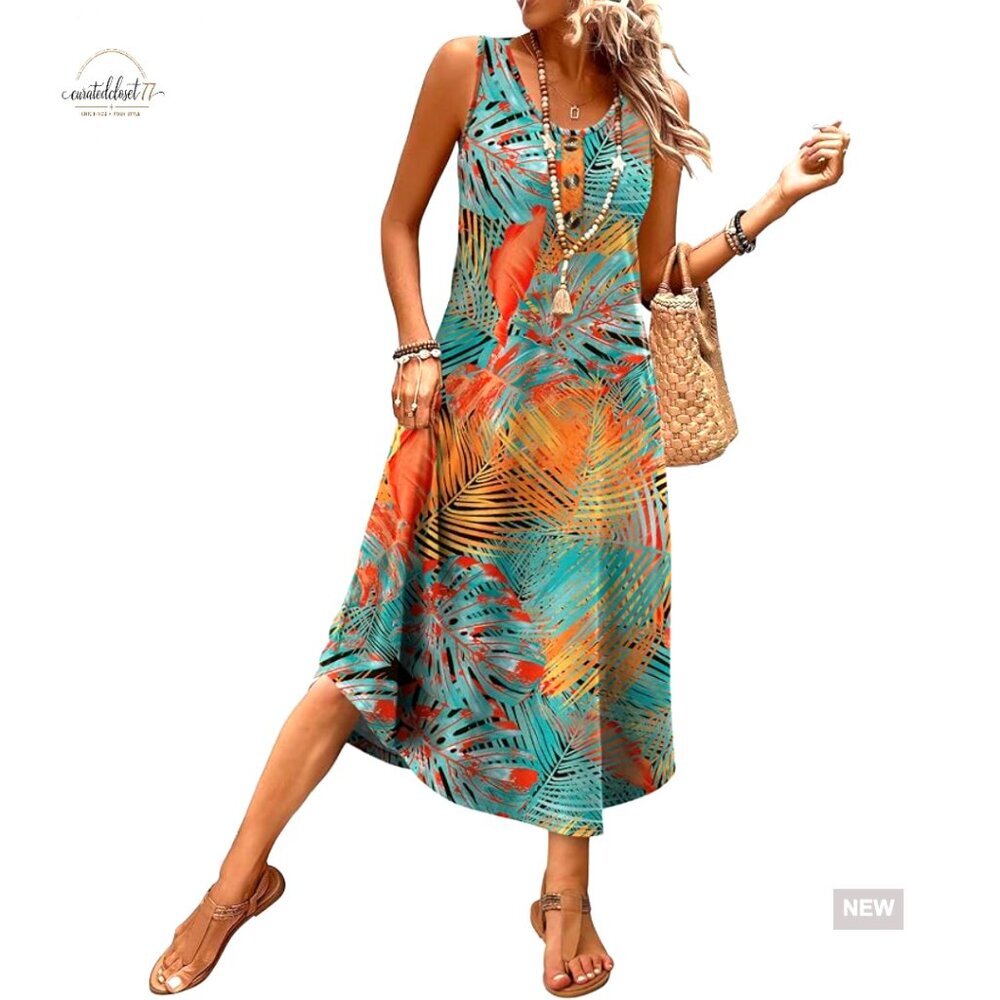 Sleeveless Midi Dress with Pockets, Button Front, Casual Summer Wear